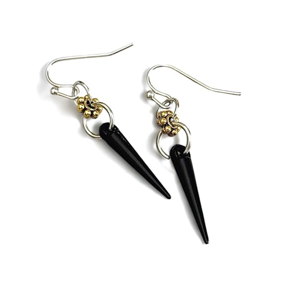 5 For $25💫Alternative Biker Black Spike Cone Dangles Earrings - Picture 3 of 5